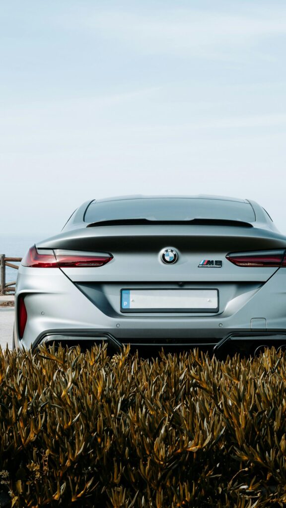 Matte Grey BMW M8 Competition Rear View Phone Wallpaper