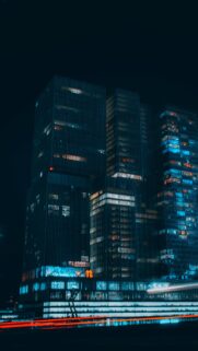 Stunning Neon Night City Skyscraper Skyline 4K Mobile Wallpaper