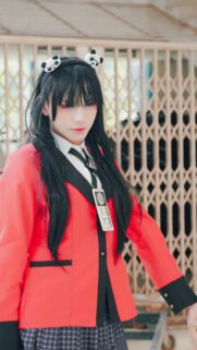 Stunning Anime Cosplay Girl in Red School Blazer Mobile Wallpaper