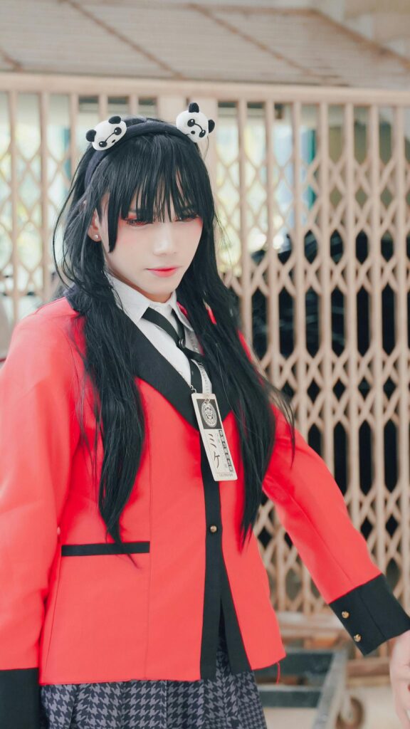 Stunning Anime Cosplay Girl in Red School Blazer Mobile Wallpaper