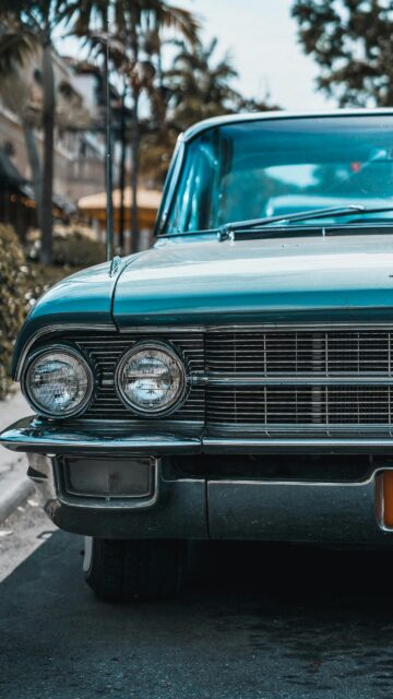 Vintage Teal Classic Car Front View High Resolution Phone Wallpaper