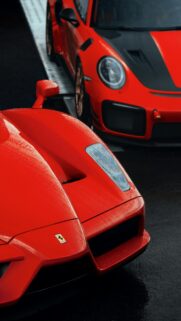 Stunning Ferrari Enzo and Porsche 911 GT2 RS Supercar Rain Wallpaper