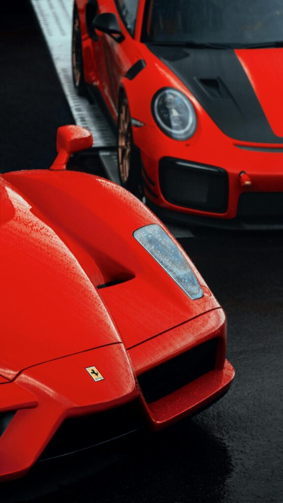 Stunning Ferrari Enzo and Porsche 911 GT2 RS Supercar Rain Wallpaper