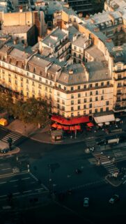 Stunning Aerial View of Paris Street Corner at Sunset Wallpaper