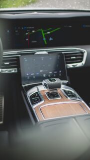 Modern Luxury Car Interior Cockpit Leather and Wood Details Wallpaper
