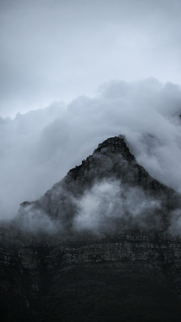Misty Lion's Head Mountain Peak Moody Clouds Phone Wallpaper