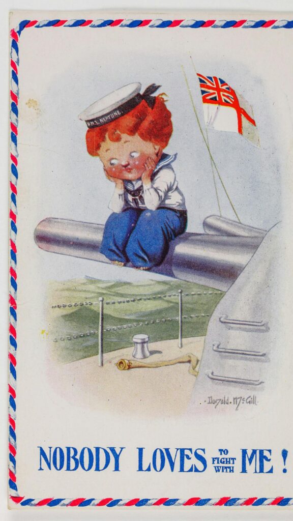Vintage Sailor Boy Sitting on a Battleship Cannon Illustration Wallpaper