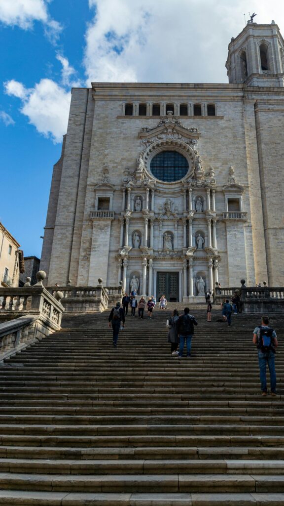 Girona Cathedral Stairs Architectural Landmark Phone Wallpaper