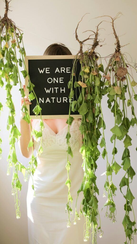 We Are One With Nature Aesthetic Girl with Plants Phone Wallpaper