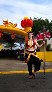 Cosplay Warrior with Magic Staff Chinese Festival Phone Wallpaper