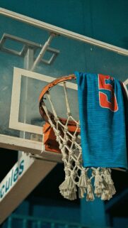 Blue Jersey Number 5 on Basketball Hoop Aesthetic Phone Wallpaper