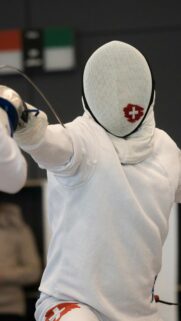 Swiss Fencing Athlete in Action Close-up Mobile Wallpaper
