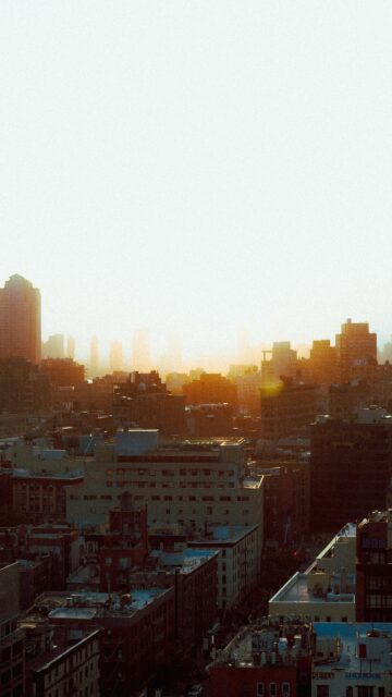 Stunning Golden Hour NYC Skyline Aerial View Mobile Wallpaper