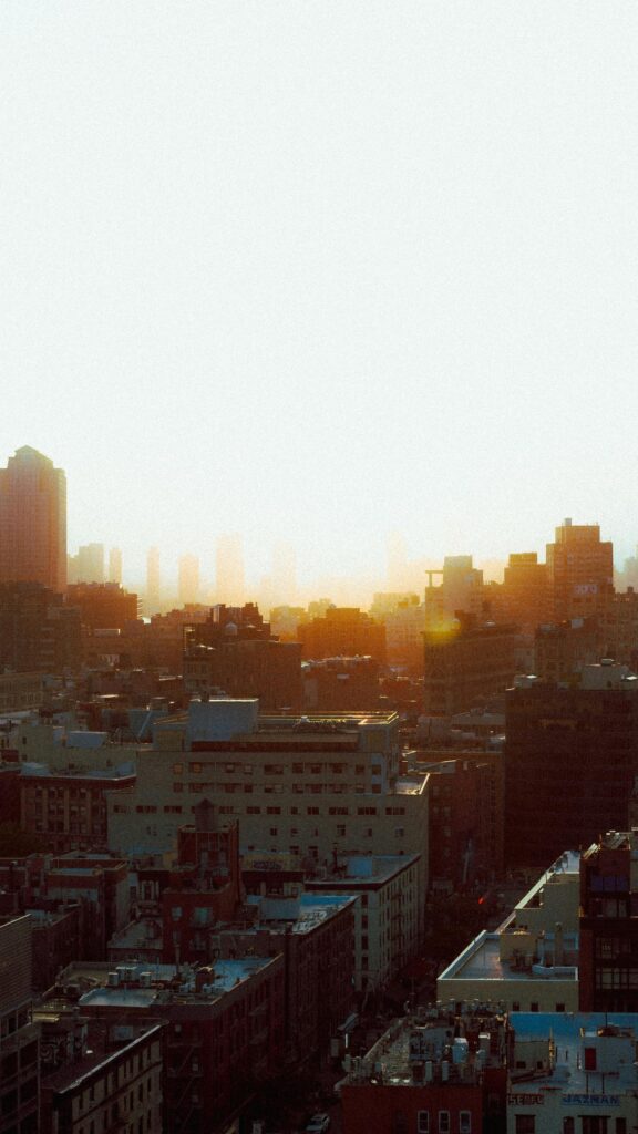 Stunning Golden Hour NYC Skyline Aerial View Mobile Wallpaper