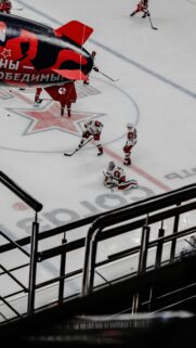 Professional Hockey Goalie and Players on Ice Arena Wallpaper