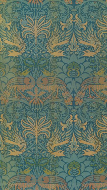 Vintage William Morris Peacock and Floral Motif Aesthetic Wallpaper