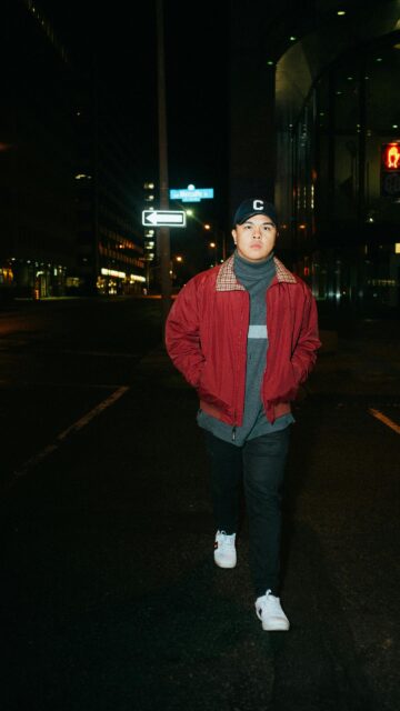 Asian Man Walking in Red Jacket Street Night City Mobile Wallpaper