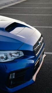 Stunning Blue Subaru WRX Front End Hood and Headlight Wallpaper