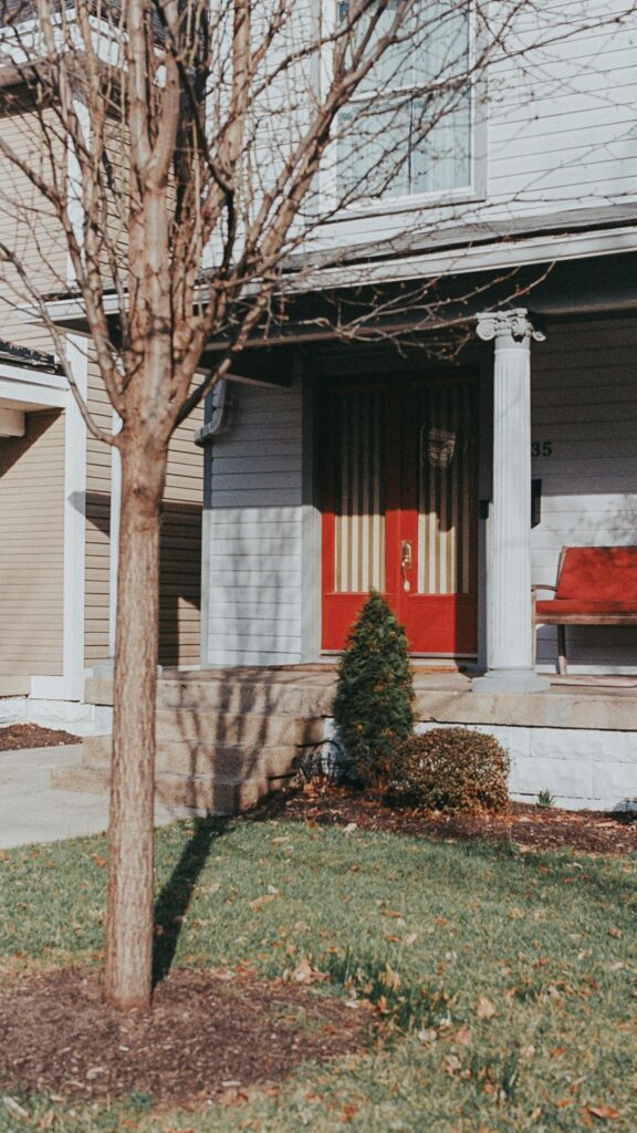 Charming Red Door Suburban Porch Home Aesthetic Mobile Wallpaper