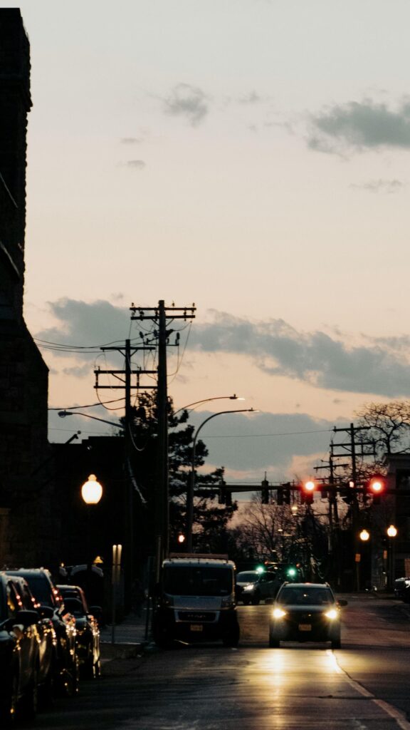 Moody Urban City Street Sunset View Phone Wallpaper