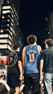 Three Friends Watching Basketball City Night View Mobile Wallpaper