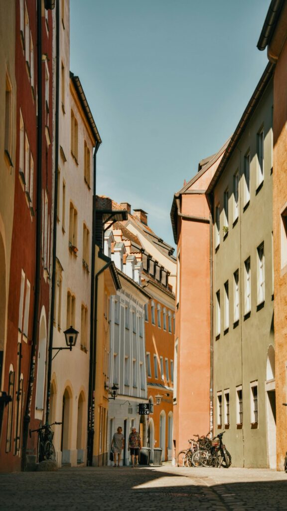 Charming European Old Town Street Sunlight Mobile Wallpaper