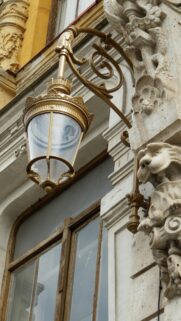 Elegant Vintage Gold Street Lamp on Stone Architecture Mobile Wallpaper