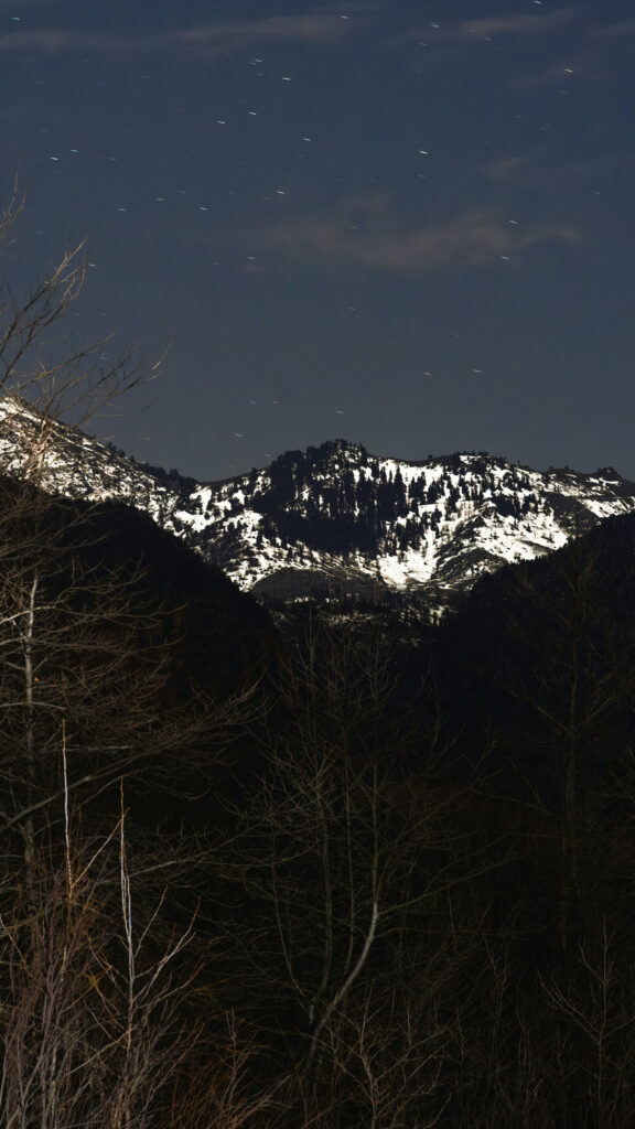 Celestial Night Sky over Snowy Mountains Aesthetic Spiritual Wallpaper