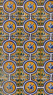 Blue and Yellow Mediterranean Ceramic Tile Pattern Wallpaper