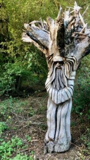 Mystical Wood Spirit Carving in Enchanted Forest HD Wallpaper