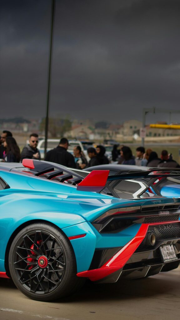Stunning Blue Lamborghini Huracán STO Rear View Phone Wallpaper