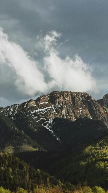 Majestic Snowy Mountain Peak Under Stormy Clouds Mobile Wallpaper