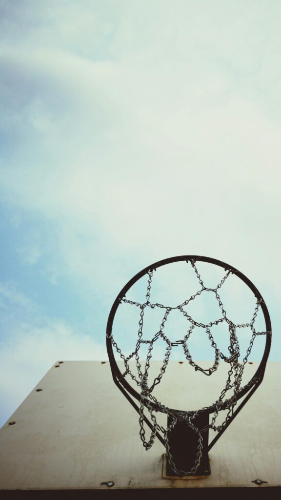 Low Angle Basketball Hoop with Metal Chain Net Phone Wallpaper