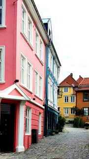 Colorful Cobblestone Street in Bergen Norway Mobile Wallpaper