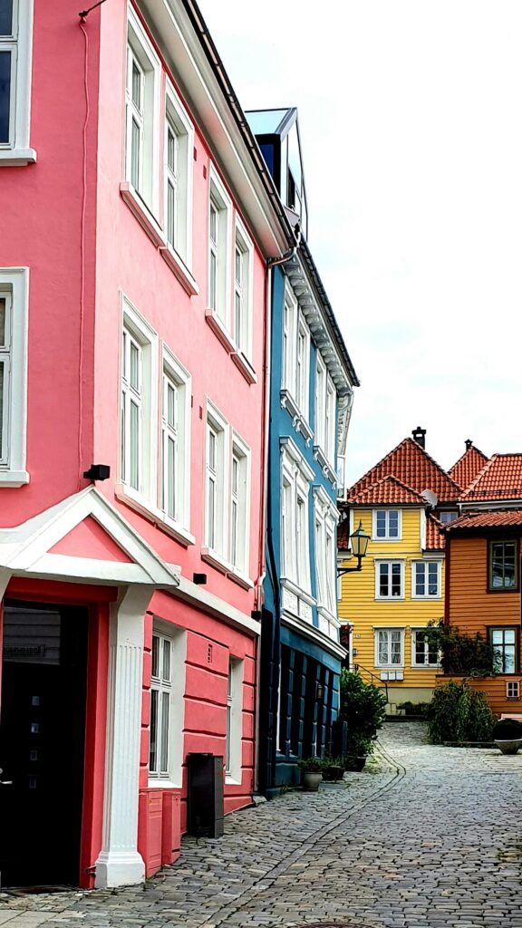 Colorful Cobblestone Street in Bergen Norway Mobile Wallpaper