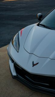 White Chevrolet Corvette C8 Sports Car Close-up Mobile Wallpaper