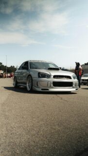Silver Subaru Impreza WRX Stanced JDM Sports Car Mobile Wallpaper