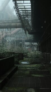 Abandoned Industrial Steel Plant in Misty Atmosphere Phone Wallpaper