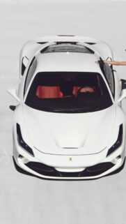Stunning White Ferrari F8 Tributo Top View Sports Car Wallpaper
