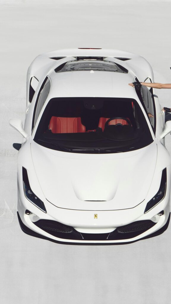 Stunning White Ferrari F8 Tributo Top View Sports Car Wallpaper