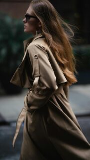 Elegant Woman in Beige Trench Coat Fashion Street Style Wallpaper