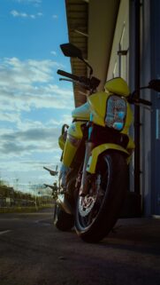 Stunning Yellow Sports Motorcycle Low Angle Sunset Mobile Wallpaper
