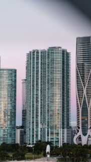 Modern Miami Skyscrapers at Sunset Cityscape Phone Wallpaper