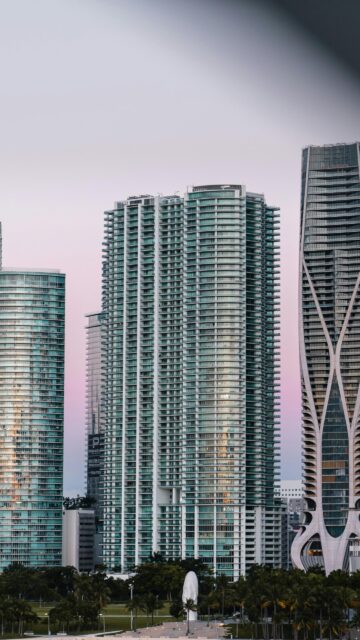 Modern Miami Skyscrapers at Sunset Cityscape Phone Wallpaper