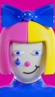 Sad Clown Doll with Vibrant Hair and Bow Art Mobile Wallpaper