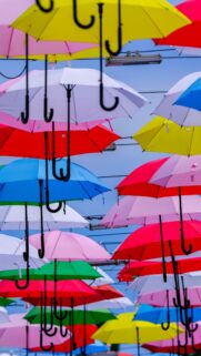 Vibrant Colorful Floating Umbrellas Art Mobile Phone Wallpaper