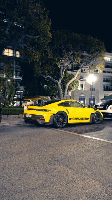 Yellow Porsche 911 GT3 RS Night City Street Luxury Sports Car Wallpaper