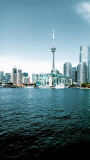 Stunning Toronto Skyline and CN Tower over Lake Ontario Mobile Wallpaper