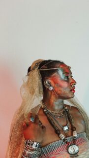 Fantasy Goddess Portrait with Gold Veil and Tribal Jewelry Mobile Wallpaper