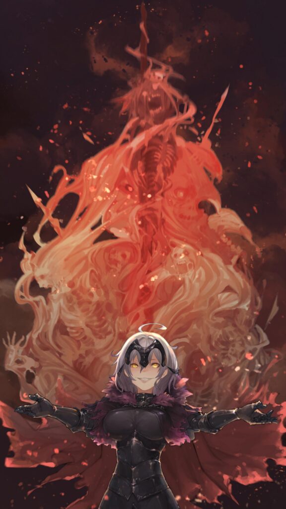 Jeanne d'Arc Alter Anime Wallpaper Featuring Fierce Spectral Flames and Demonic Aura